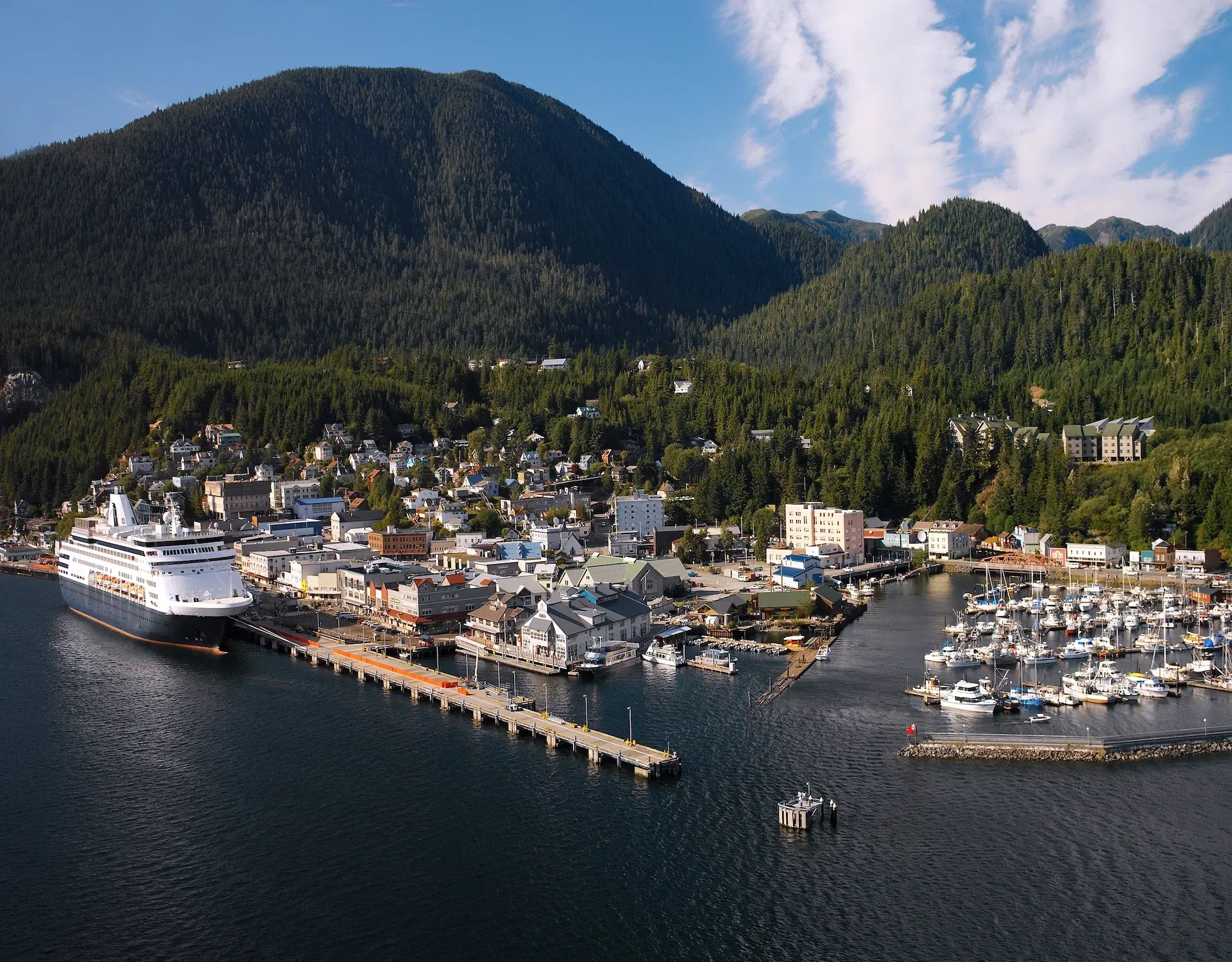 Port of Ketchikan, Alaska aerial view — transitions and movement